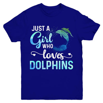 Just A Girl Who Loves Dolphins Youth-Youth Shirt-Youth T-Shirt-Navy