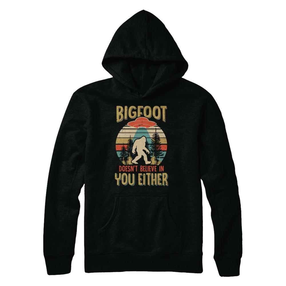 Retro Bigfoot Doesn't Believe In You Either UFO-T-Shirt & Hoodie-Pullover Hoodie-Black