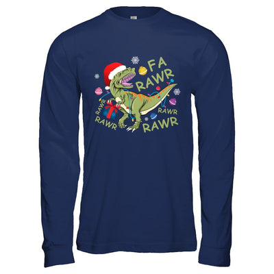 Christmas Funny Dinosaur T-Rex Claus Fa Rawr Rawr-T-Shirt & Hoodie-Long Sleeve T-Shirt-Navy