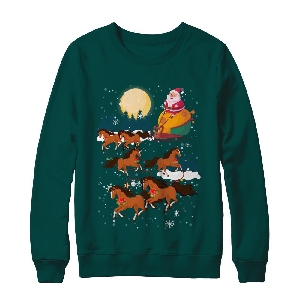 Funny Christmas Horse Reindeer Lover Santa Gift-T-Shirt & Sweatshirt-Crewneck Sweatshirt-Deep Forest
