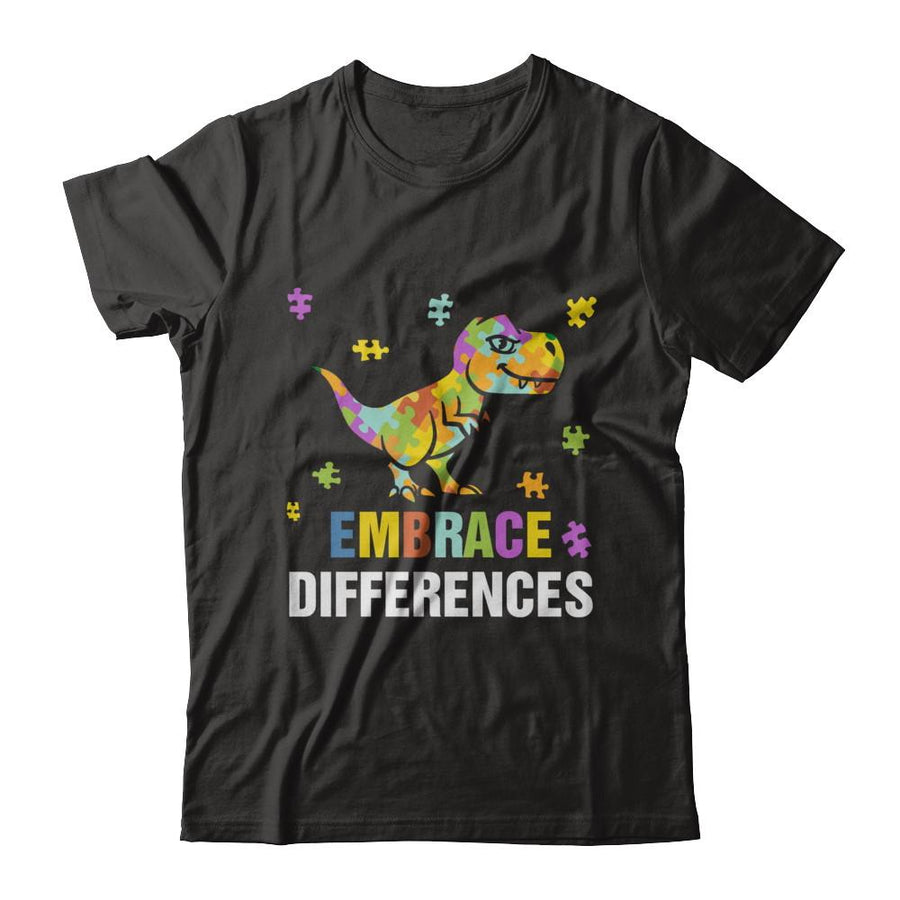 Autism Awareness Puzzle Piece Dinosaur Embrace Differences-T-Shirt & Hoodie-