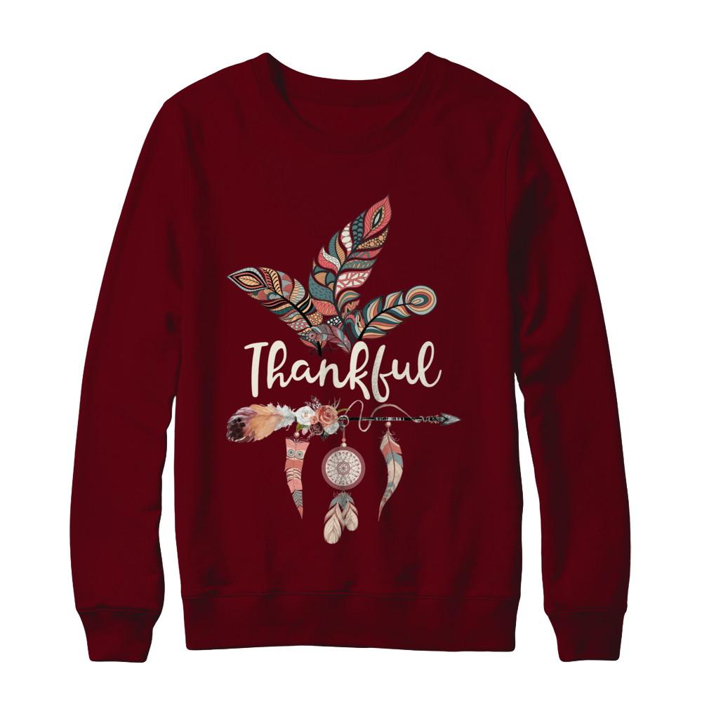 Thankful Feather And Arrow Fall Vintage Thanksgiving-T-Shirt & Sweatshirt-Crewneck Sweatshirt-Maroon