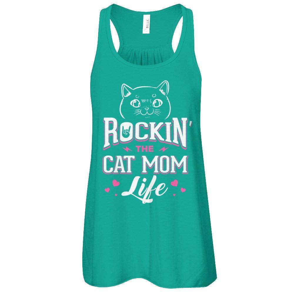 Rocking The Cat Mom Life-T-Shirt & Tank Top-Women's Flowy Racerback Tank-Kelly