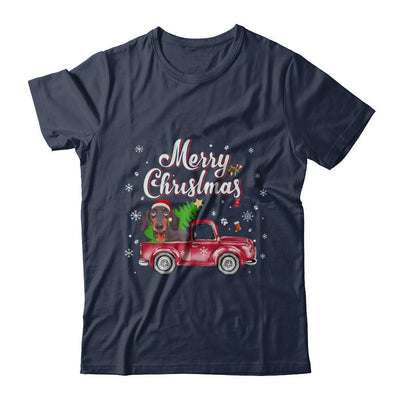 Dachshund Retriever Rides Red Truck Christmas Pajama-T-Shirt & Sweatshirt-Classic T-Shirt-Navy