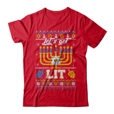 Funny Happy Hanukkah Chanukah Let's Get Lit Ugly Sweater-T-Shirt & Sweatshirt-Premium T-Shirt-Red