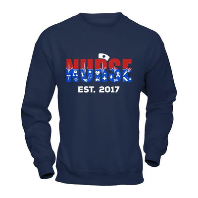 Nurses Est 2017 Graduation-T-Shirt & Hoodie-Crewneck Sweatshirt-Navy