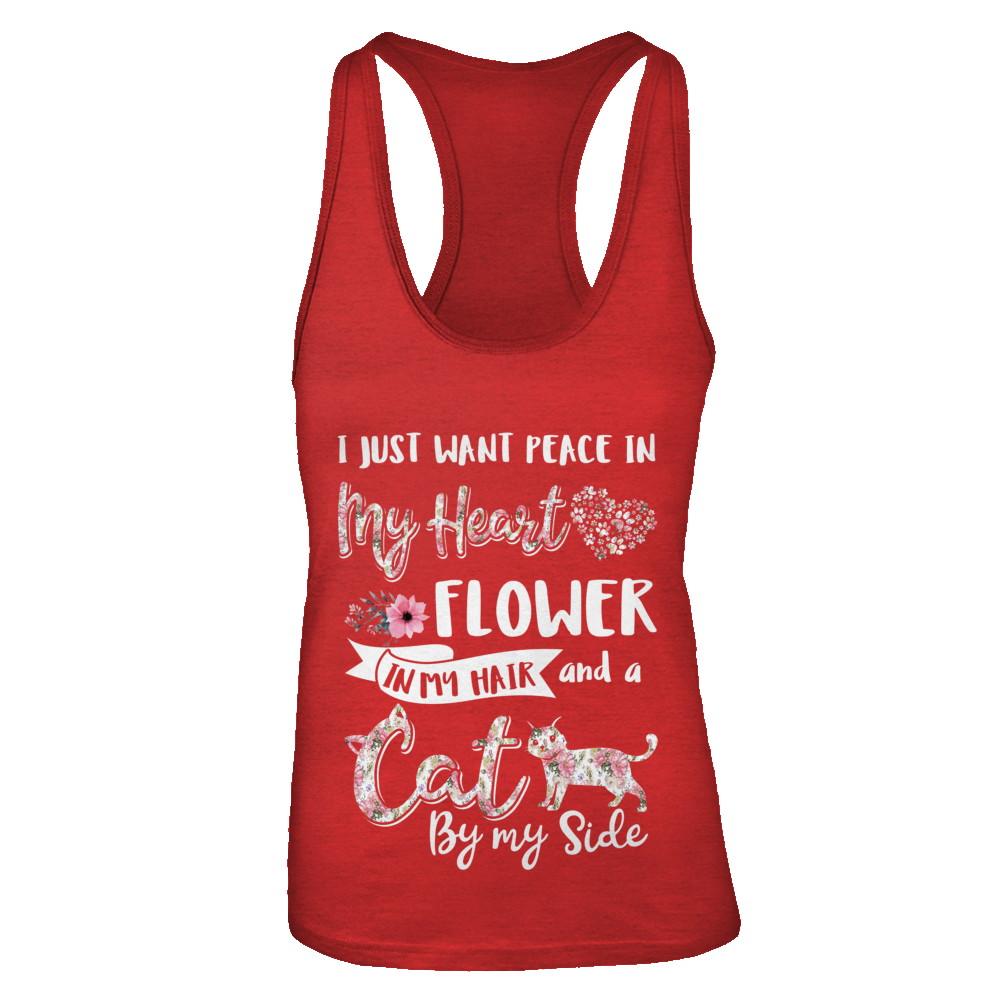 I Just Want Peace In My Heart A Cat By My Side Funny Cat-T-Shirt & Tank Top-Women's Ideal Racerback Tank-Red
