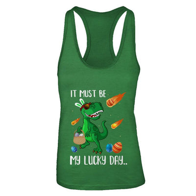 Funny Easter Bunny Dinosaur It Must Be My Lucky Day-T-Shirt & Tank Top-Women's Ideal Racerback Tank-Kelly Green