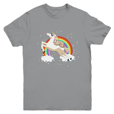 Funny Sloth Riding Unicorn Lover Youth-Youth Shirt-Youth T-Shirt-Sport Grey