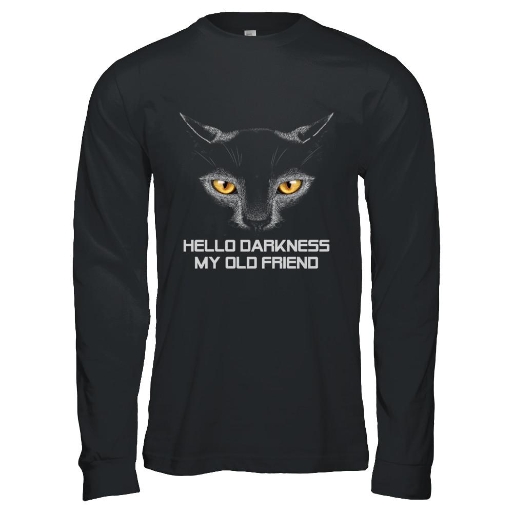 Halloween Hello Darkness My Old Friend Black Cat-T-Shirt & Hoodie-Long Sleeve T-Shirt-Black