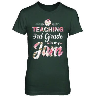 Teaching 3rd Grade Is My Jam Back To School Teacher-T-Shirt & Hoodie-Women's T-Shirt-Forest Green