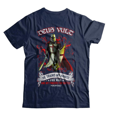 Knight Templar Deus Vult He Trains My Hands For War-T-Shirt & Hoodie-Classic T-Shirt-Navy