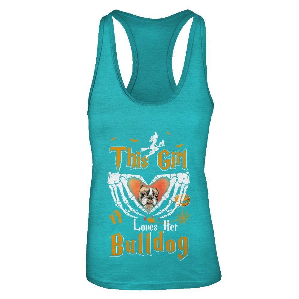 This Girl Love Her Dog Bulldog Halloween-T-Shirt & Tank Top-Women's Ideal Racerback Tank-Tahiti Blue