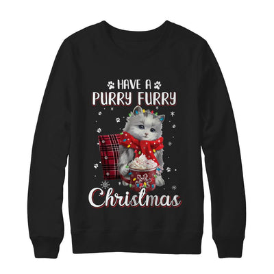 Have A Purry Furry Christmas Funny Holiday Xmas Cat-T-Shirt & Sweatshirt-Crewneck Sweatshirt-Black