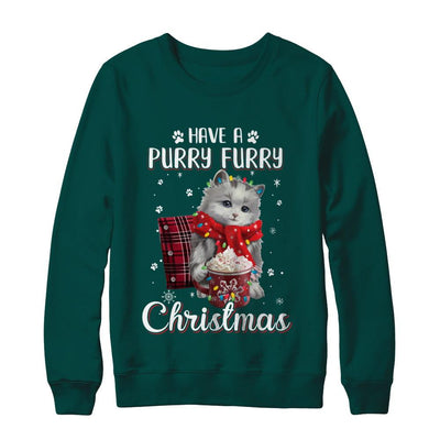 Have A Purry Furry Christmas Funny Holiday Xmas Cat-T-Shirt & Sweatshirt-Crewneck Sweatshirt-Deep Forest