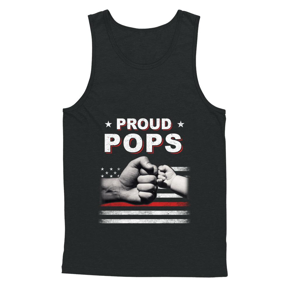 Proud Pops Fireman Firefighter Thin Red Line Flag Fathers Day-T-Shirt & Hoodie-Unisex Tank-Black