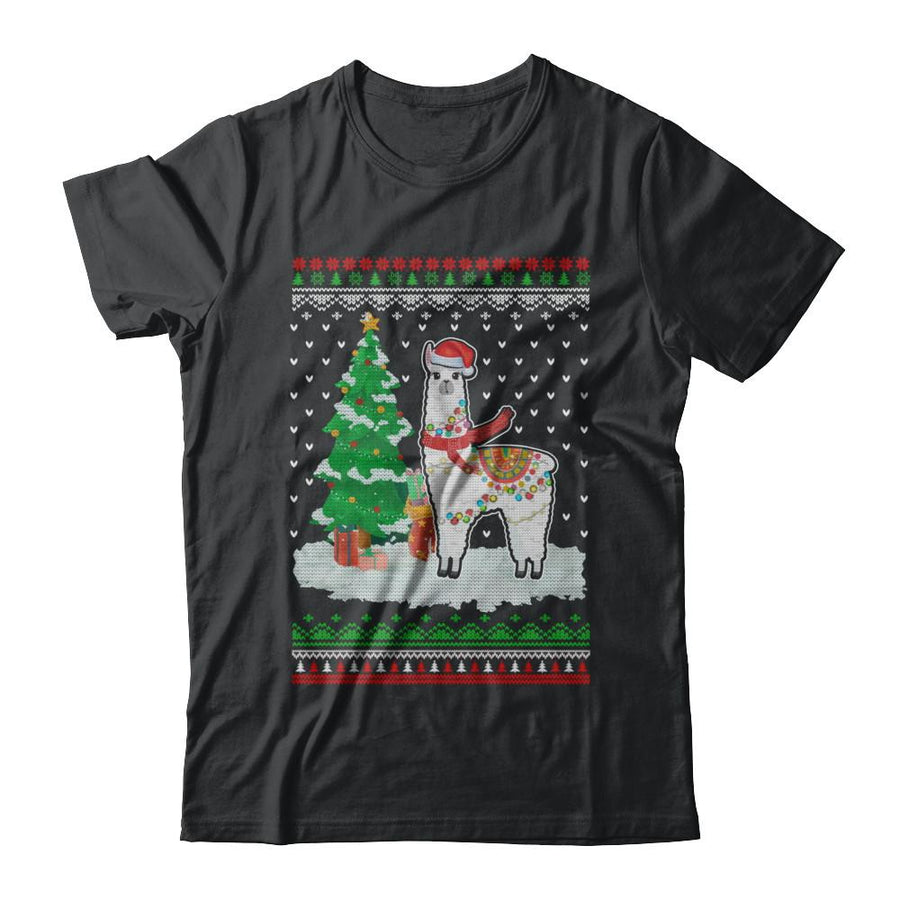 Xmas Alpaca Llama Santa Hat Ugly Christmas Sweater-T-Shirt & Sweatshirt-Classic T-Shirt-Black
