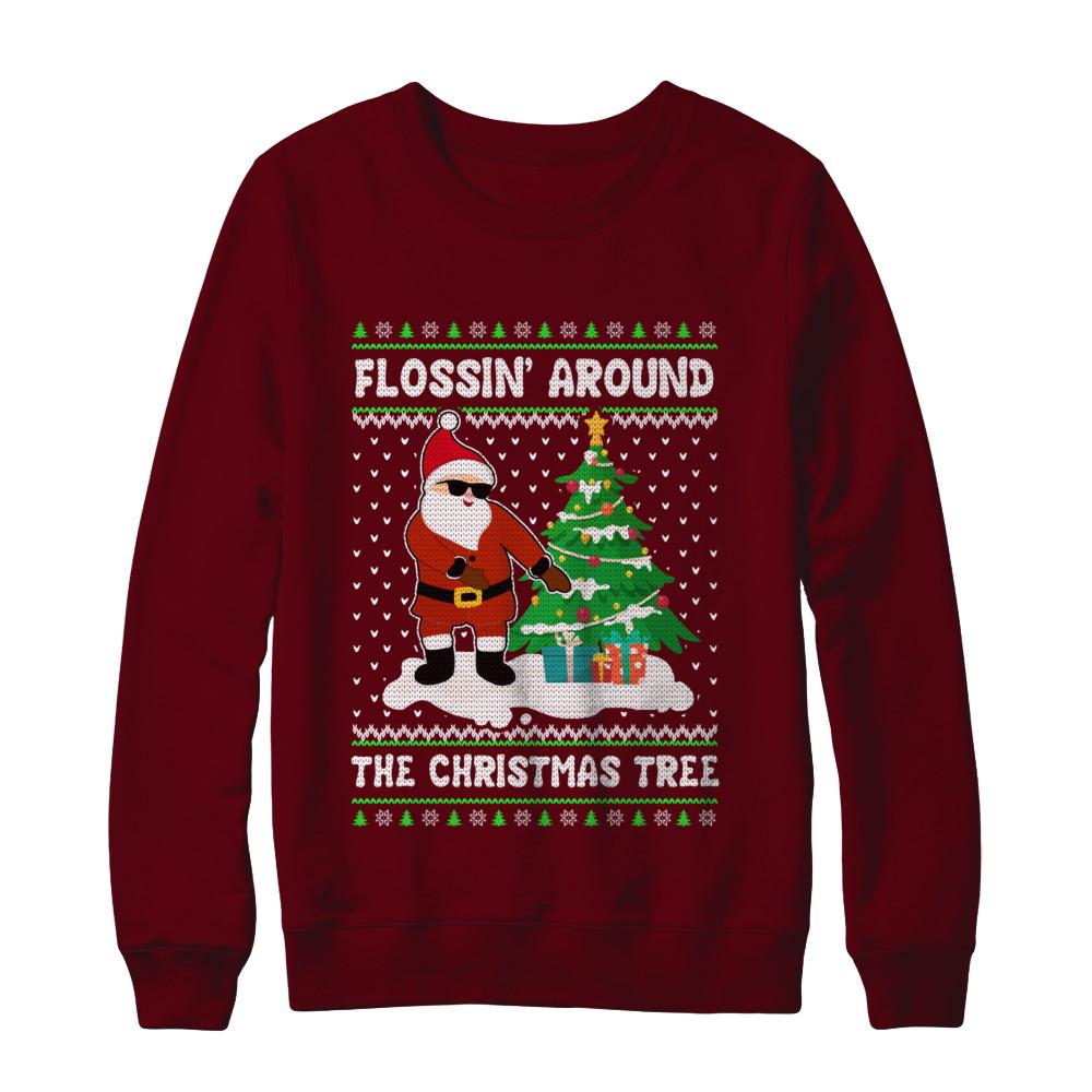 Flossin' Around The Christmas Tree Flossing Ugly Sweater-T-Shirt & Sweatshirt-Crewneck Sweatshirt-Maroon