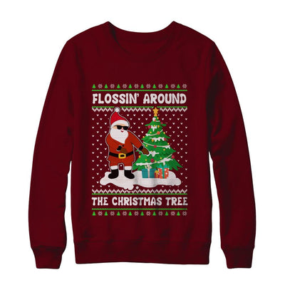 Flossin' Around The Christmas Tree Flossing Ugly Sweater-T-Shirt & Sweatshirt-Crewneck Sweatshirt-Maroon
