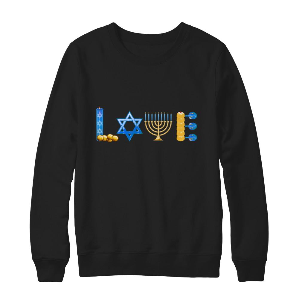 Jewish Love Happy Hanukkah Star Heart Gift-T-Shirt & Sweatshirt-Crewneck Sweatshirt-Black