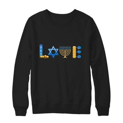 Jewish Love Happy Hanukkah Star Heart Gift-T-Shirt & Sweatshirt-Crewneck Sweatshirt-Black