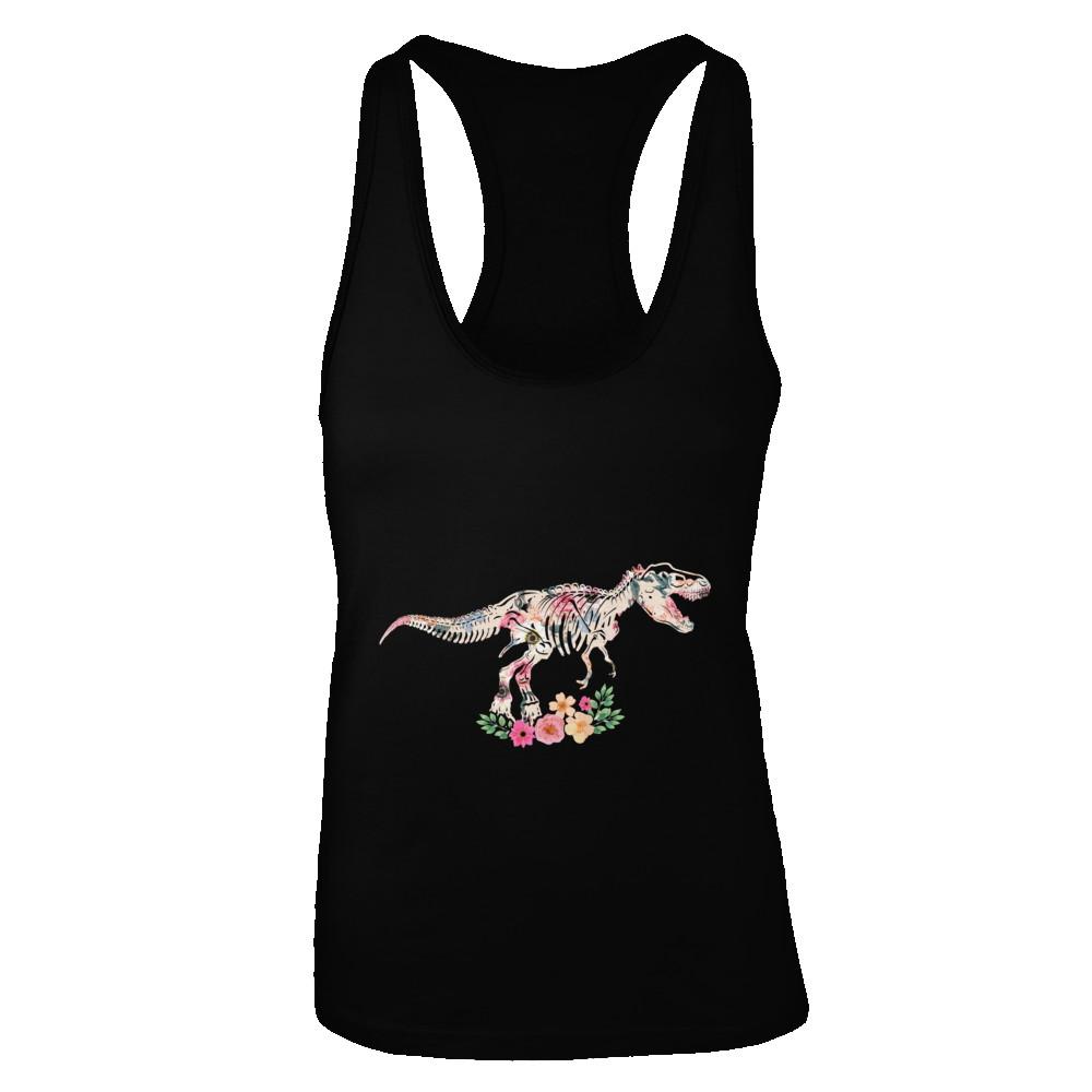 Funny Saurus Dinosaur T-Rex Flower-T-Shirt & Tank Top-Women's Ideal Racerback Tank-Black