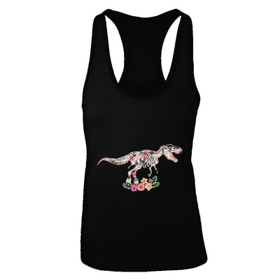Funny Saurus Dinosaur T-Rex Flower-T-Shirt & Tank Top-Women's Ideal Racerback Tank-Black
