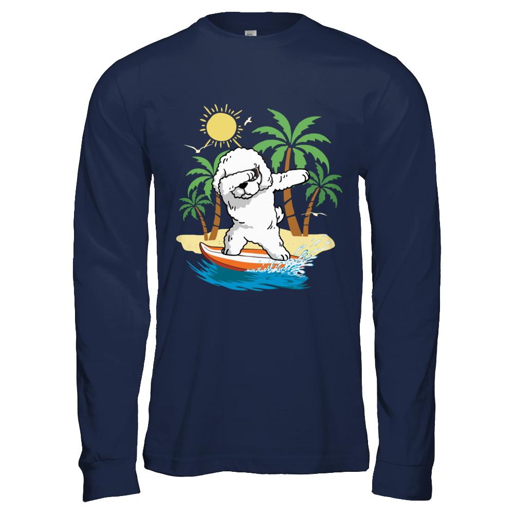 Summer Vacation Dabbing Poodle Surfing Surfboard Gift-T-Shirt & Hoodie-Long Sleeve T-Shirt-Navy