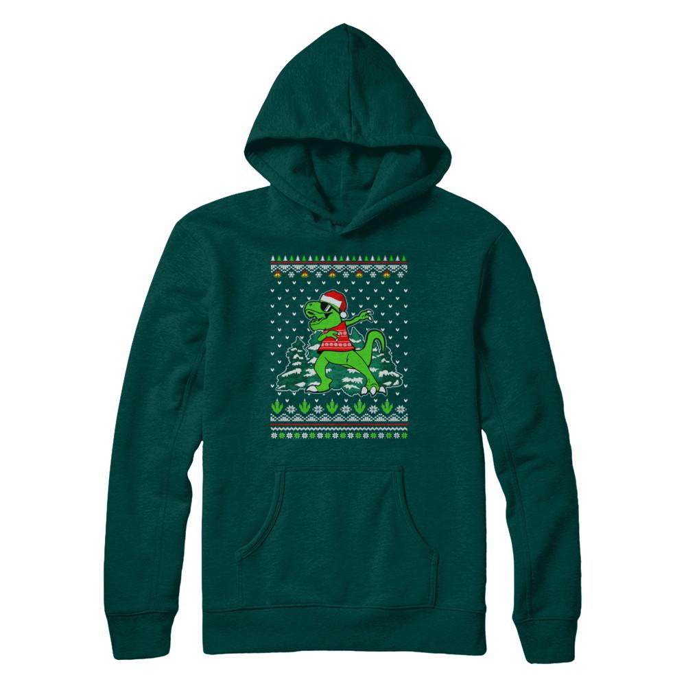 Funny Dab Dabbing Dinosaur Ugly Christmas Sweater Xmas-T-Shirt & Sweatshirt-Pullover Hoodie-Deep Forest