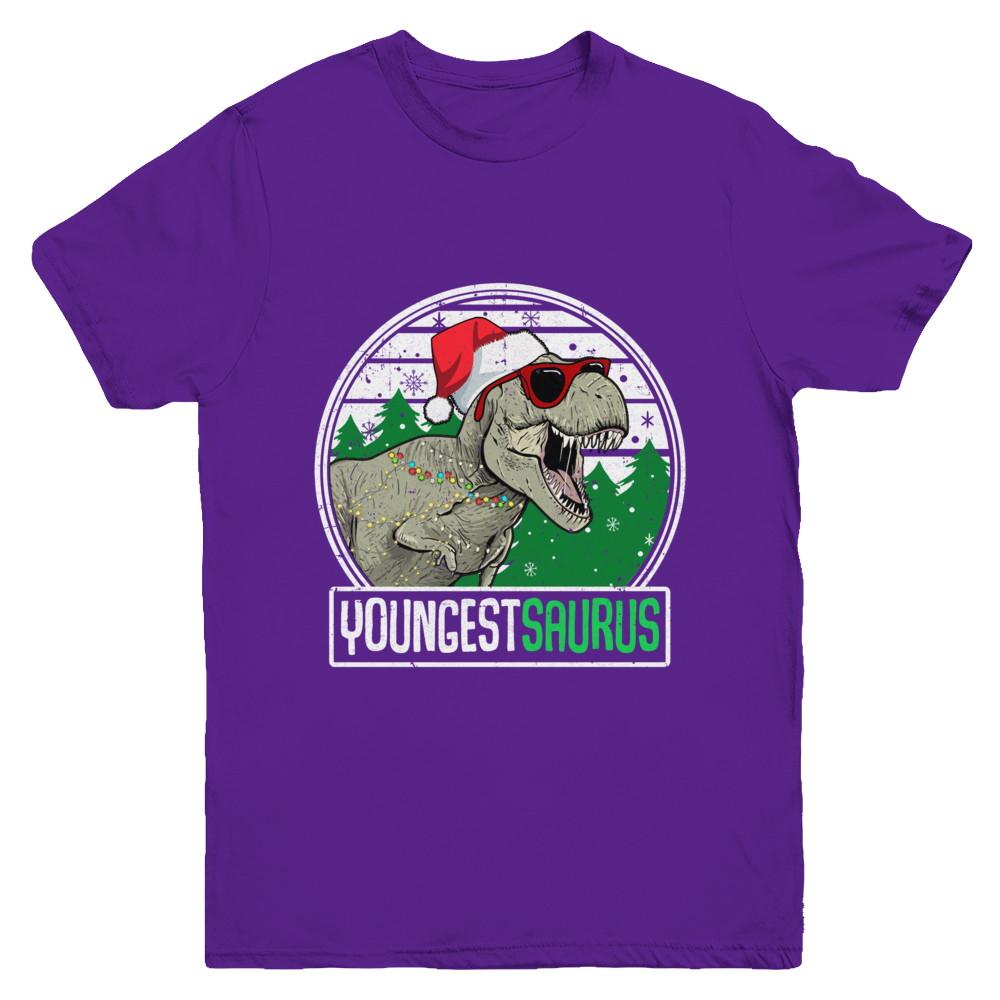 Youngestsaurus Youngest Dinosaur T-Rex Family Christmas Youth-Youth Shirt-Youth T-Shirt-Purple