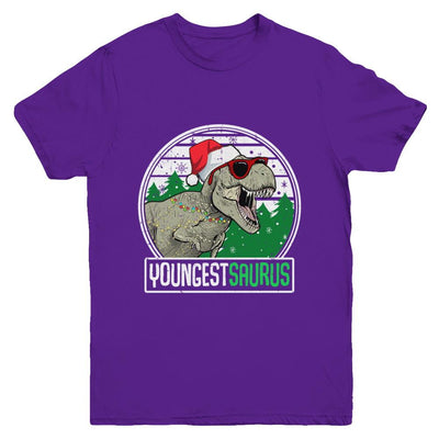 Youngestsaurus Youngest Dinosaur T-Rex Family Christmas Youth-Youth Shirt-Youth T-Shirt-Purple