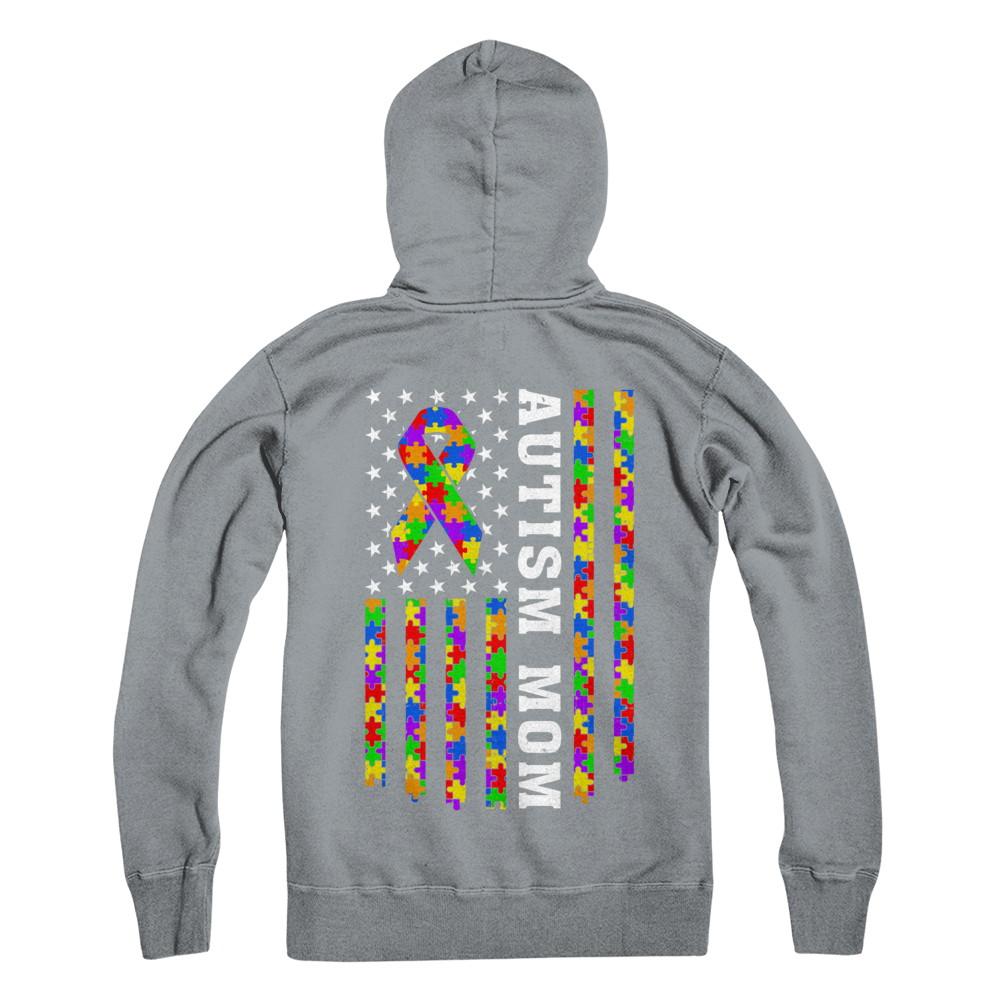 Proud Autism Mom Us Flag Autistic Mommy Mothers Day-T-Shirt & Hoodie-Hanes - Heavyweight Pullover Hoodie-Light Steel
