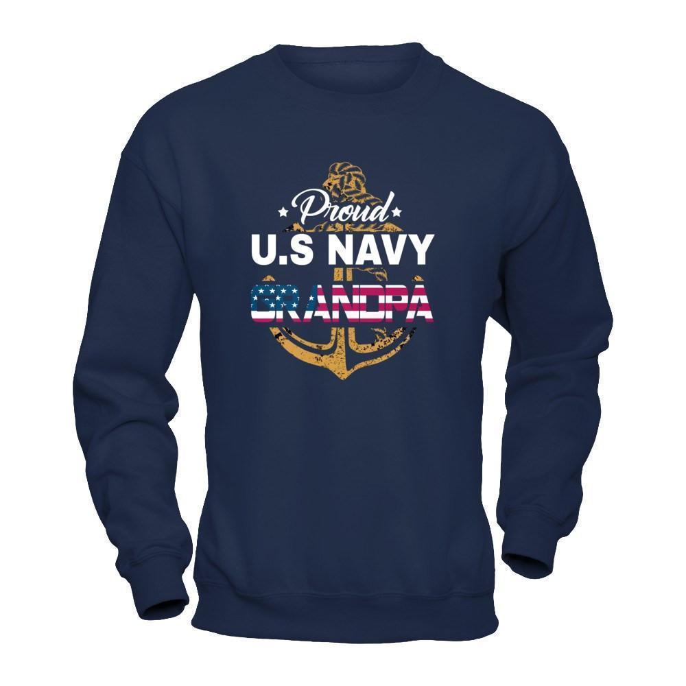 Proud US Navy Grandpa-T-Shirt & Hoodie-Crewneck Sweatshirt-Navy