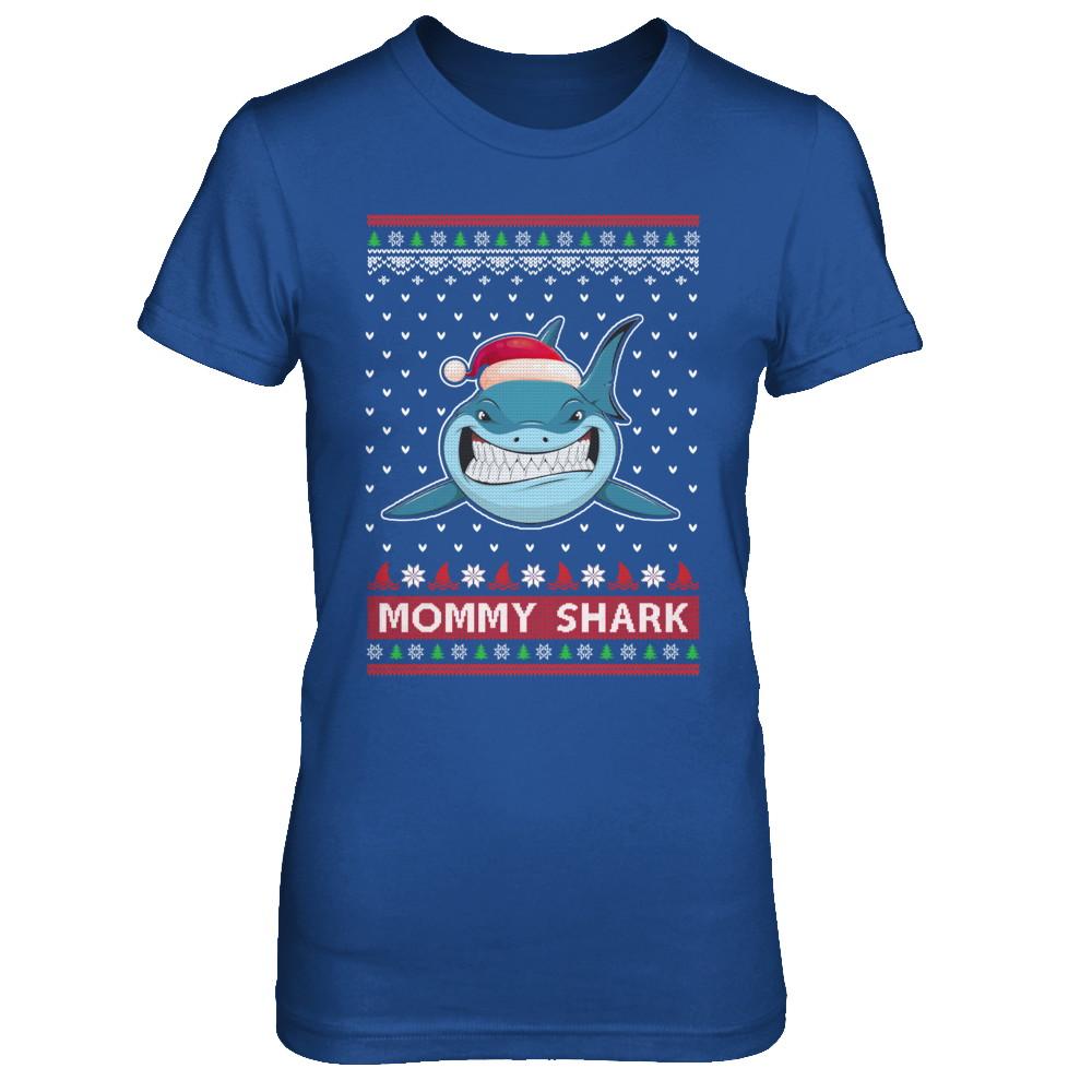 Santa Hat Mommy Shark Ugly Christmas Sweater-T-Shirt & Sweatshirt-Women's T-Shirt-Royal