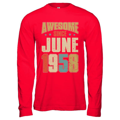 Vintage Retro Awesome Since June 1958 63th Birthday-T-Shirt & Hoodie-Long Sleeve T-Shirt-Red