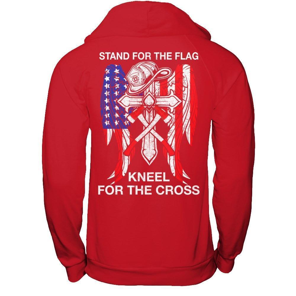 Firefighter Stand For The Flag Kneel For The Cross-T-Shirt & Hoodie-Pullover Hoodie-Red