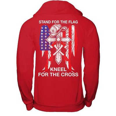 Firefighter Stand For The Flag Kneel For The Cross-T-Shirt & Hoodie-Pullover Hoodie-Red