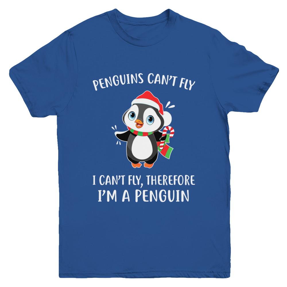Funny Penguin I Can't Fly Christmas Gift Youth-Youth Shirt-Youth T-Shirt-Royal