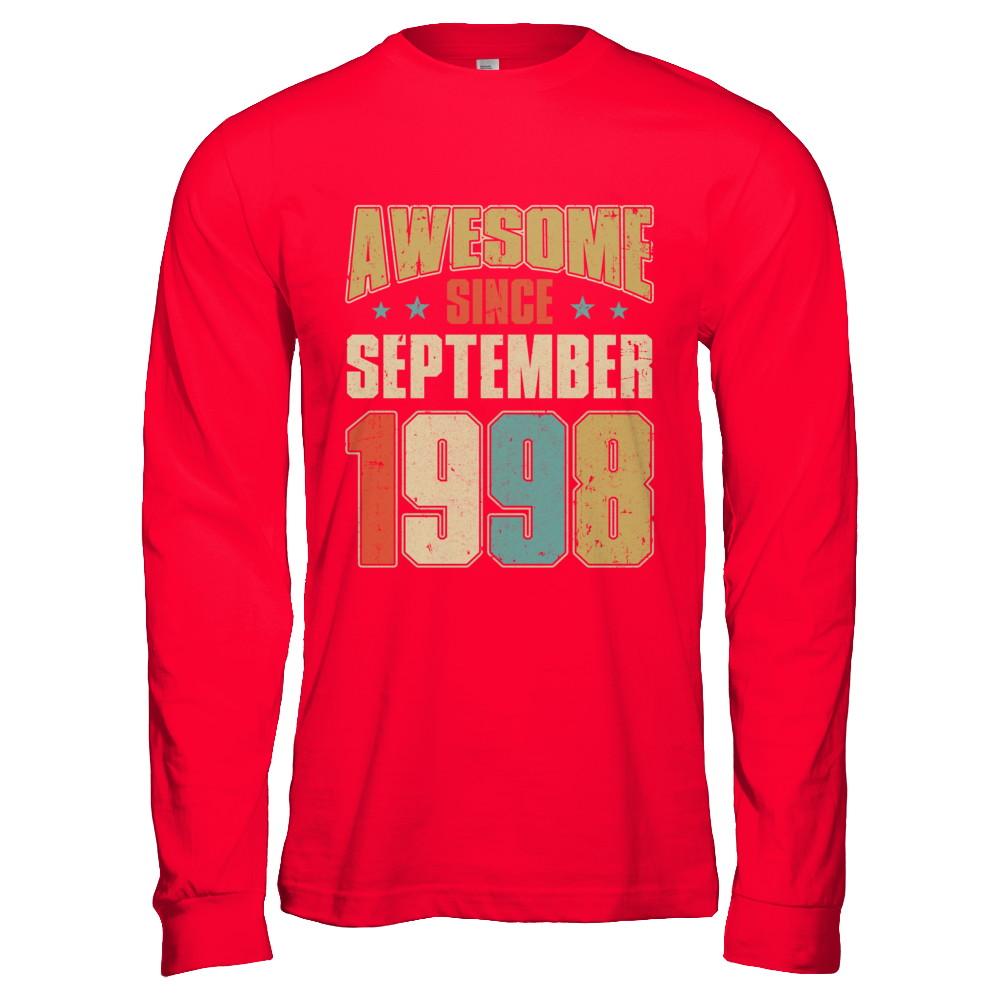 Vintage Retro Awesome Since September 1998 23th Birthday-T-Shirt & Hoodie-Long Sleeve T-Shirt-Red