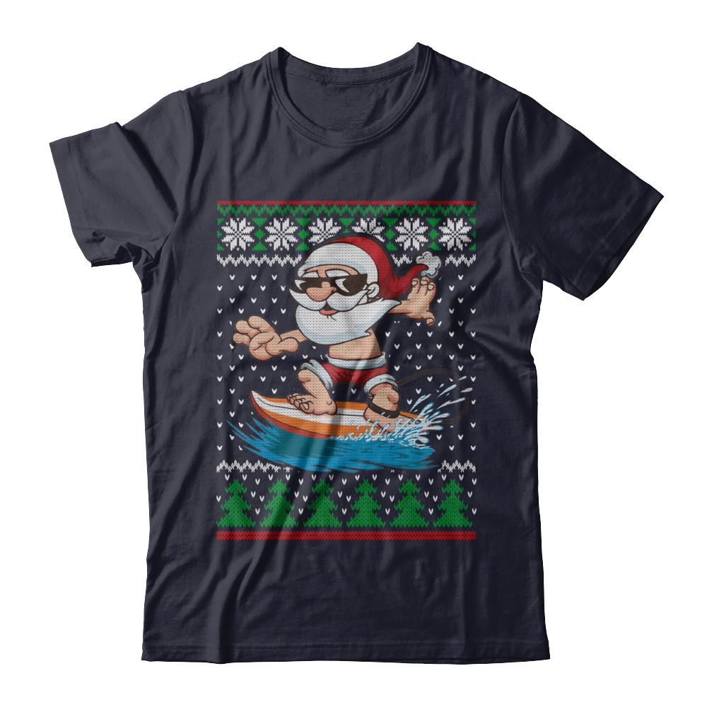 Santa Surfing Hawaiian Summer Christmas Ugly Sweater-T-Shirt & Sweatshirt-Premium T-Shirt-Midnight Navy
