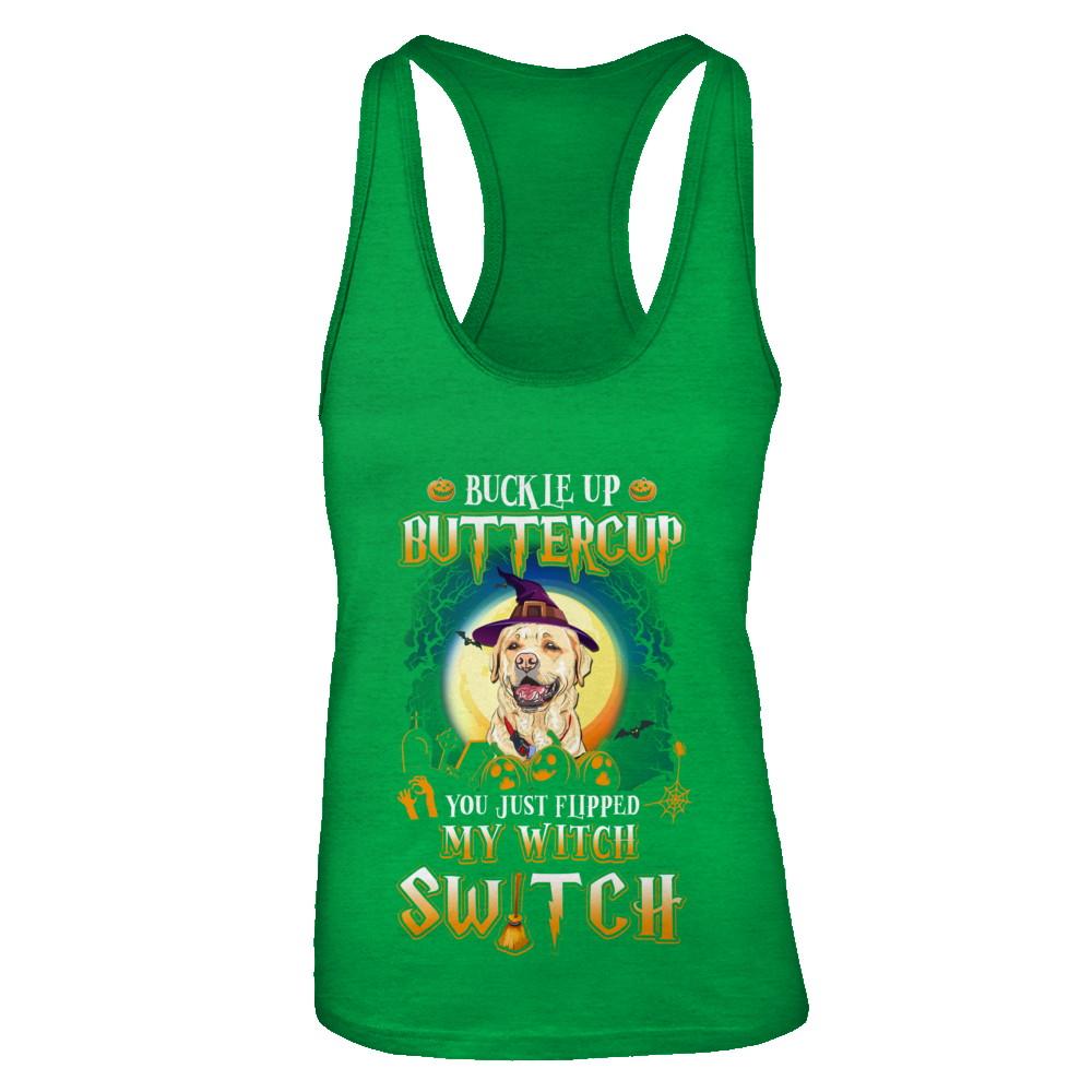 Buckle Up Buttercup Halloween Witch Labrador Costume-T-Shirt & Tank Top-Women's Ideal Racerback Tank-Kelly Green