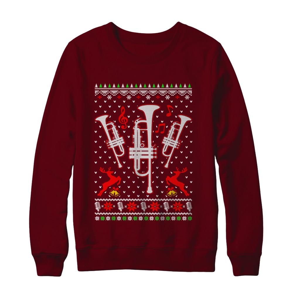 Santa Trumpet Ugly Christmas Sweater Gifts-T-Shirt & Sweatshirt-Crewneck Sweatshirt-Maroon