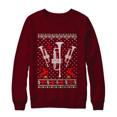 Santa Trumpet Ugly Christmas Sweater Gifts-T-Shirt & Sweatshirt-Crewneck Sweatshirt-Maroon