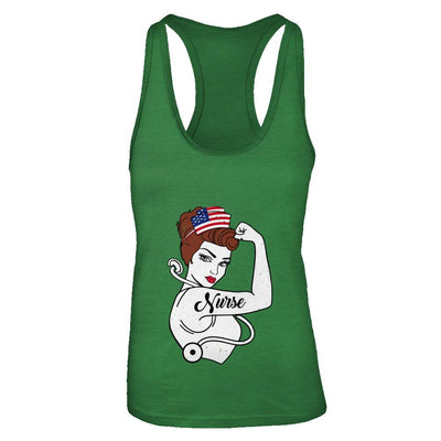 Nurse Vet Strong Woman American Flag Nursing 4Th Of July-T-Shirt & Tank Top-Women's Ideal Racerback Tank-Kelly Green