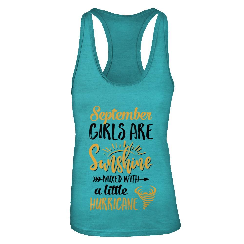 September Girls Sunshine Mixed With A Little Hurricane Birthday-T-Shirt & Tank Top-Women's Ideal Racerback Tank-Tahiti Blue