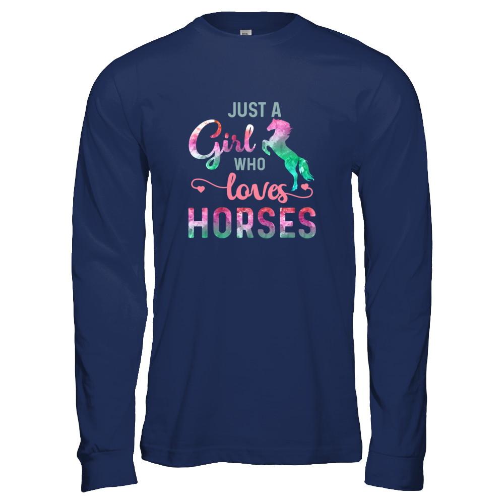 Just A Girl Who Loves Horses Horse Lover-T-Shirt & Tank Top-Long Sleeve T-Shirt-Navy