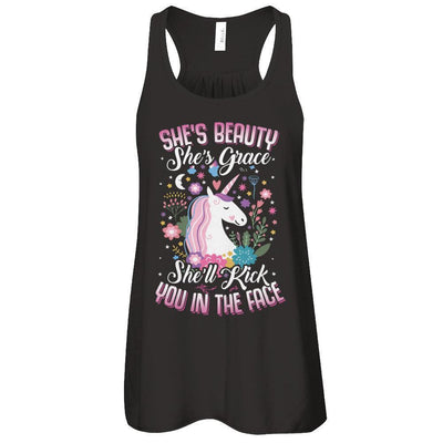 She's Beauty She's Grace She'll Kick You In The Face Unicorn Lover-T-Shirt & Tank Top-Women's Flowy Racerback Tank-Black