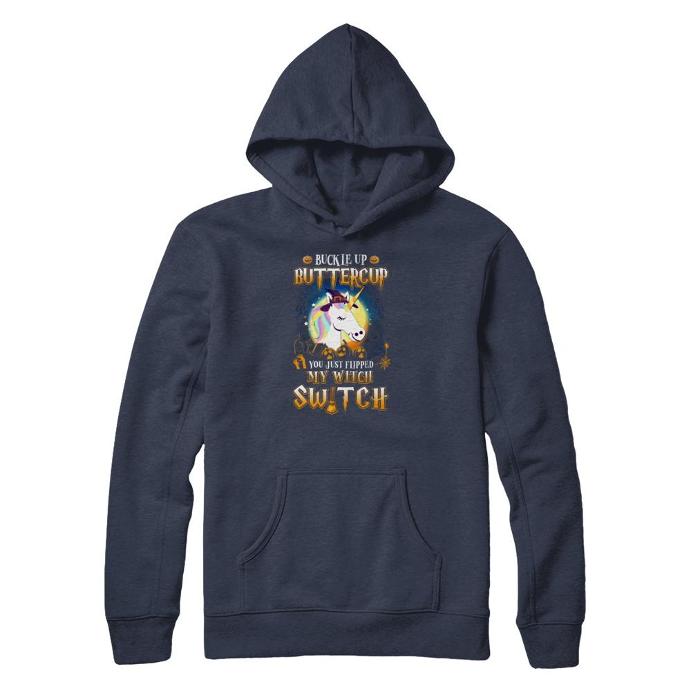 Buckle Up Buttercup Halloween Witch Unicorn Costume-T-Shirt & Tank Top-Pullover Hoodie-Navy