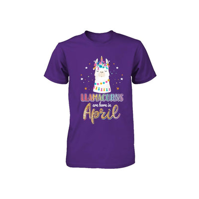 Llama Unicorn Llamacorns Born In April Birthday Gift Youth-Youth Shirt-