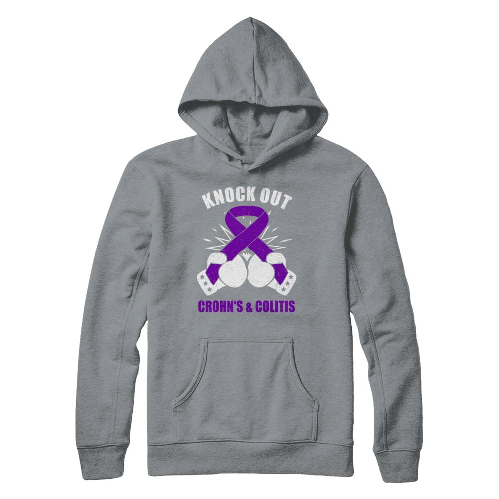 Boxing Knock Out Crohn's Colitis Awareness Support-T-Shirt & Hoodie-Pullover Hoodie-Light Steel